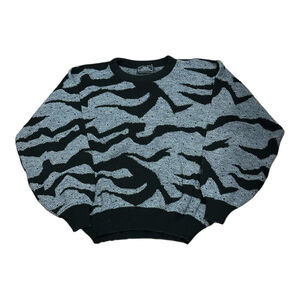 Vintage Sears Sweater Mens 44 Black Gray Tiger Stripe Knit Crewneck 90s Canada